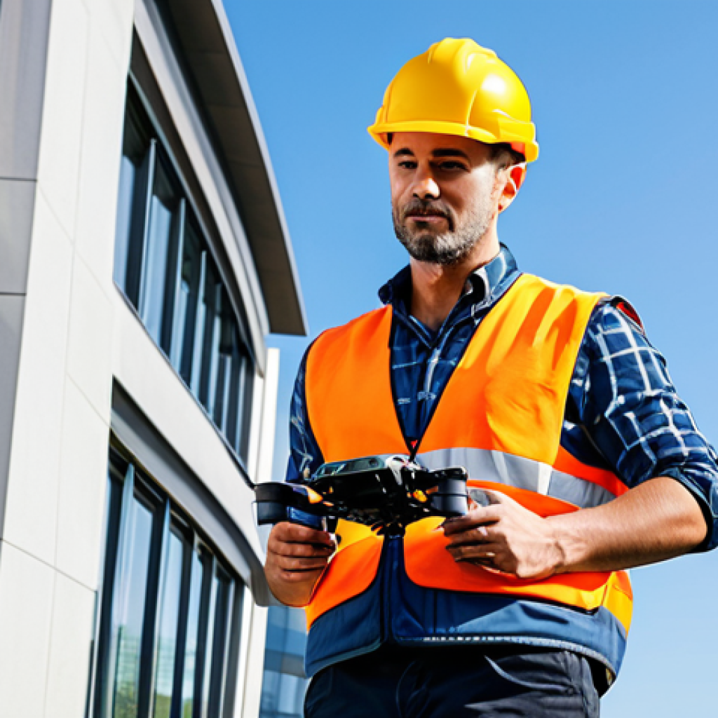 현대건축물 빌딩 내 드론 활용 - Building Inspection**
"A professional engineer wearing a hard hat and safety vest, using a drone to...