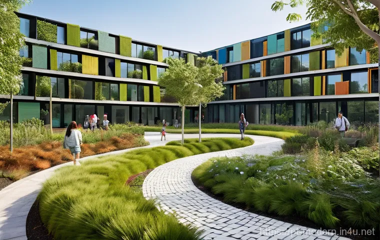 현대건축물 폐기물 재활용 건축 - **Prompt 1: Urban Park of the Future**
"A vibrant, modern urban park designed with a strong focu...