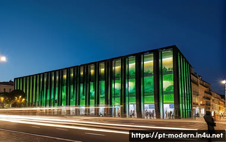 현대건축물 스마트 시티와 연계 - A vibrant, modern cityscape in Portugal, bathed in the soft glow of dusk. Adaptive streetlights gent...