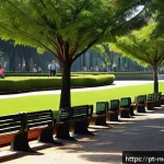 Home 18 현대건축물 도심 속 자연 공간 - A vibrant urban park in São Paulo during a sunny day, featuring lush native Brazilian plants, mature...